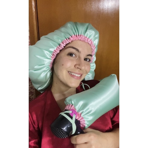 Touca de cetim premium difusora - para usar com secador: anti frizz e mais definição (touca simples ou dupla face)