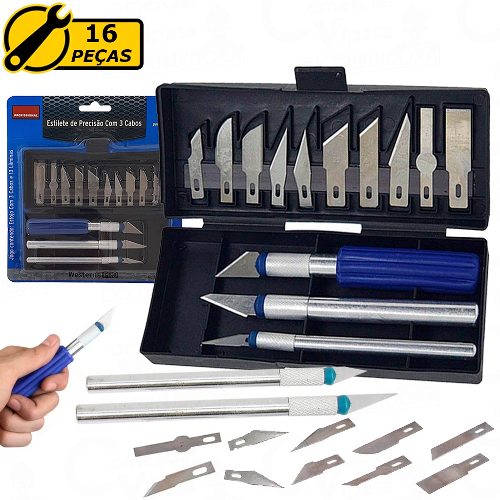 Kit Jogo Estilete De Precisão 16 Peças Estojo Magnético Tipo Bisturi Uso Geral + Maleta em Oferta na Shopee