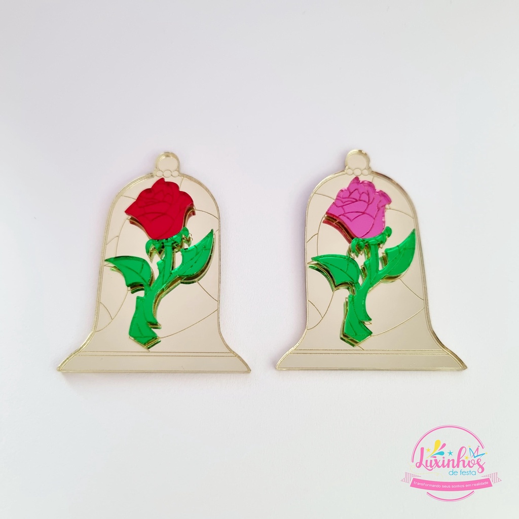 Cúpula e Rosa da Bela e a Fera – Aplique Acrílico Espelhado