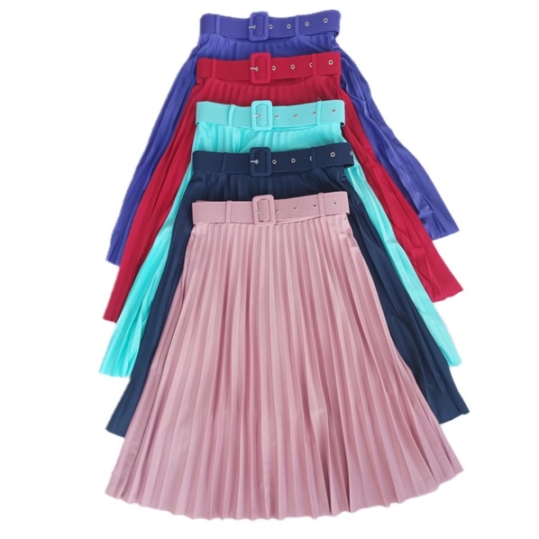 saia plissada midi moda evangélica com cinto fivela forrada cod:124 em Oferta na Shopee