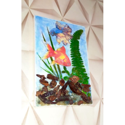 quadro aquário lago pedra quartzo cascalho flor natural - decoração decorativo mar peixe beta kingyo