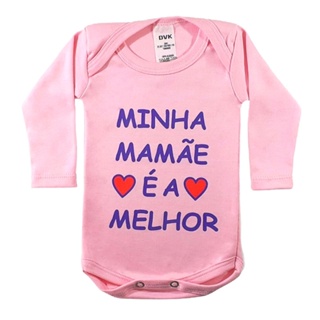 Body Bebe Personalizado Frase Minha Mamae É A Melhor Rosa Manga longa em Oferta na Shopee