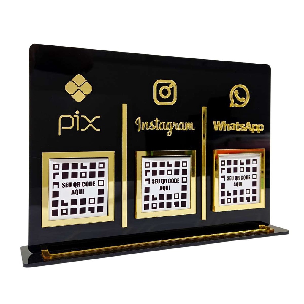 Placa Pix Acrílico 3 QR Code , Instagram e Whatsapp