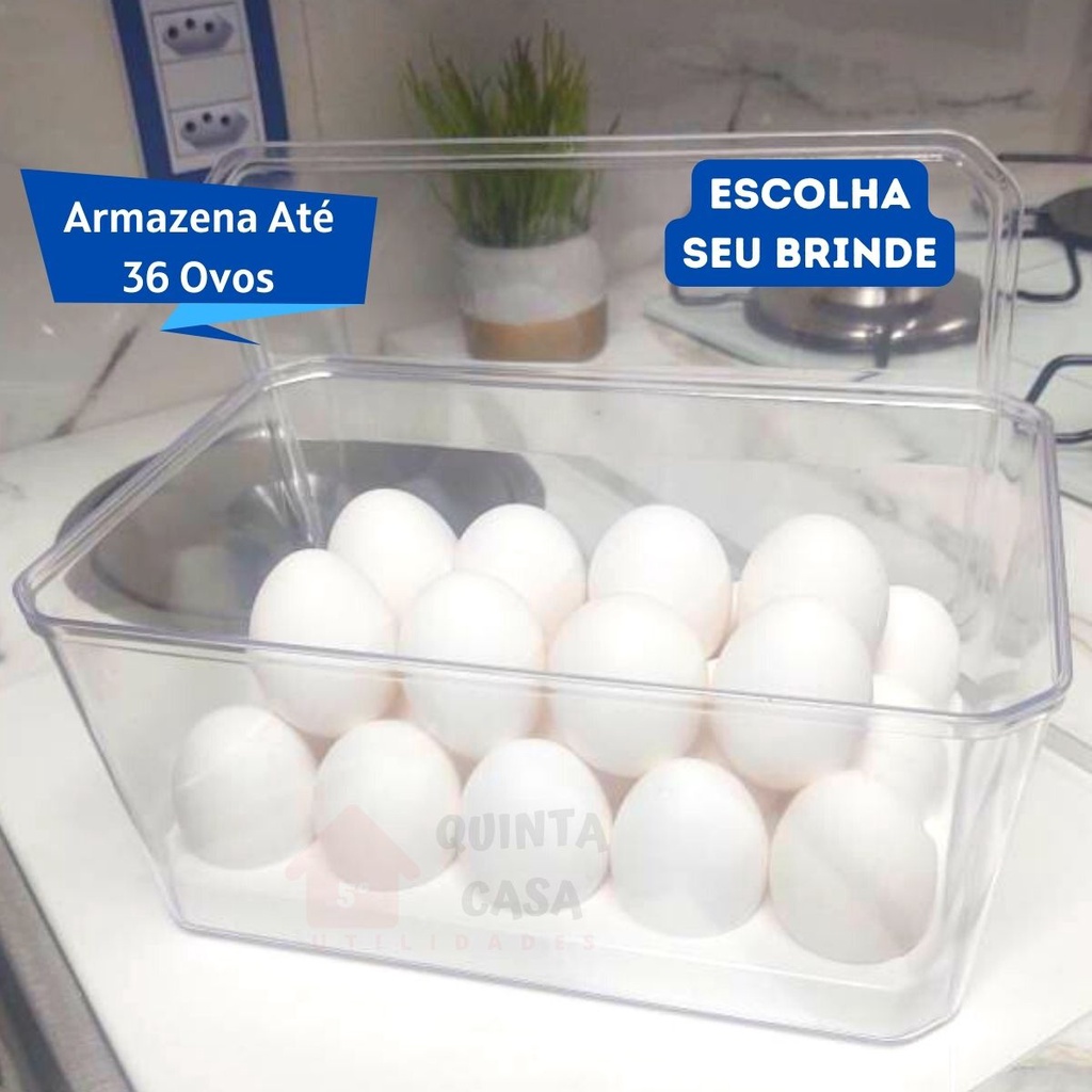 Organizador Porta Ovos Acrílico para Geladeira 36 ovos Suporte interno e Tampa