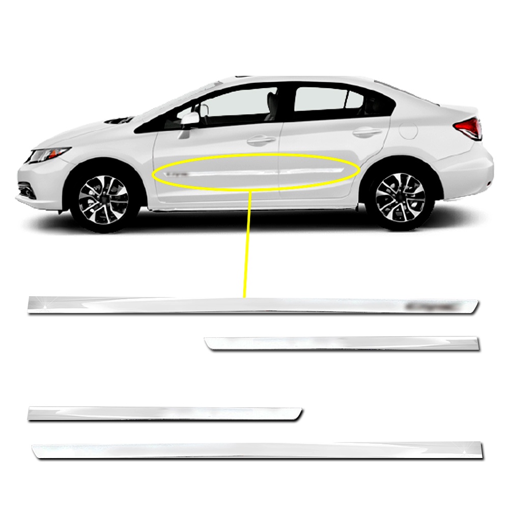 Kit Friso Lateral Personalizado Modelo Slim Cor Cromado Civic 2008 á 2020 4 Portas