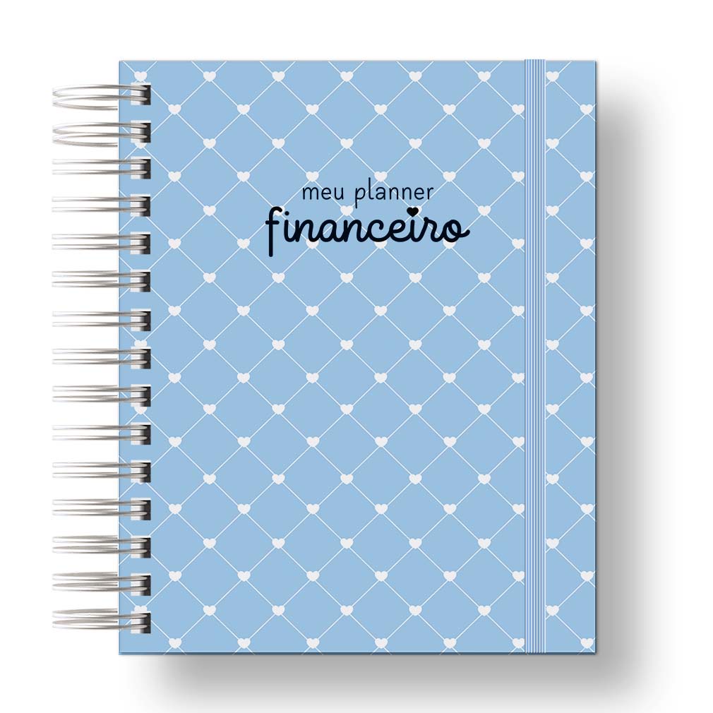 Planner Financeiro/Planejador e Organizador De Finanças Azul com Corações