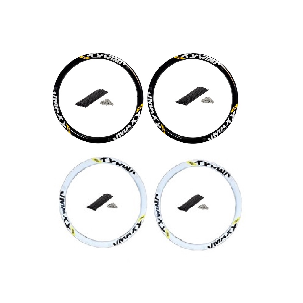 Par 2 Aro Vzan Vmaxx Aro 26 Parede Dupla Reforçado Dh Paredão Para Freio A Disco Preto ou Branco + 2 Jogo de Raio Fino