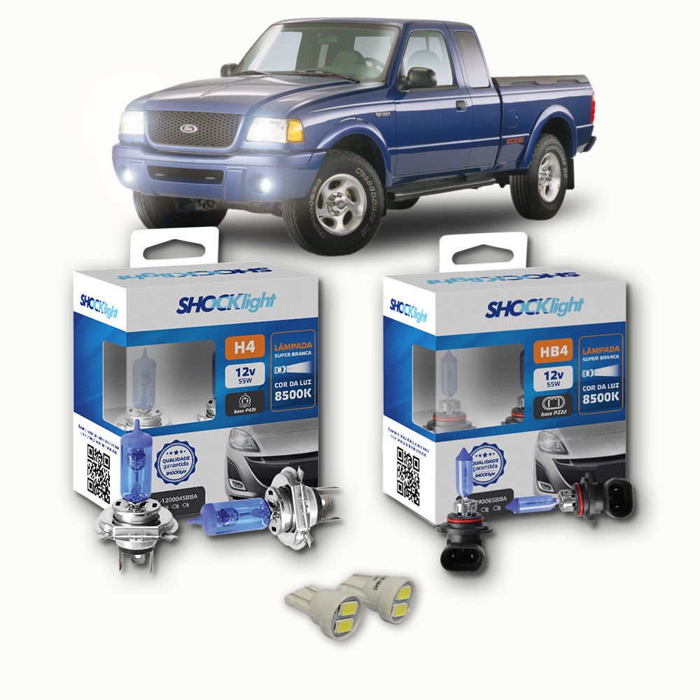 KIT lâmpadas Super brancas 8500K +LED T10 Ford RANGER FAROL SIMPLES 2004/2012 H4 FAROL + HB4 milhas
