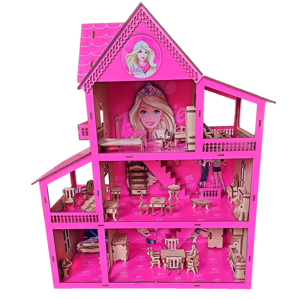 Casa Casinha De Boneca Barbie + Kit Mini Moveis 36 Peças Novo Modelo 3 ...