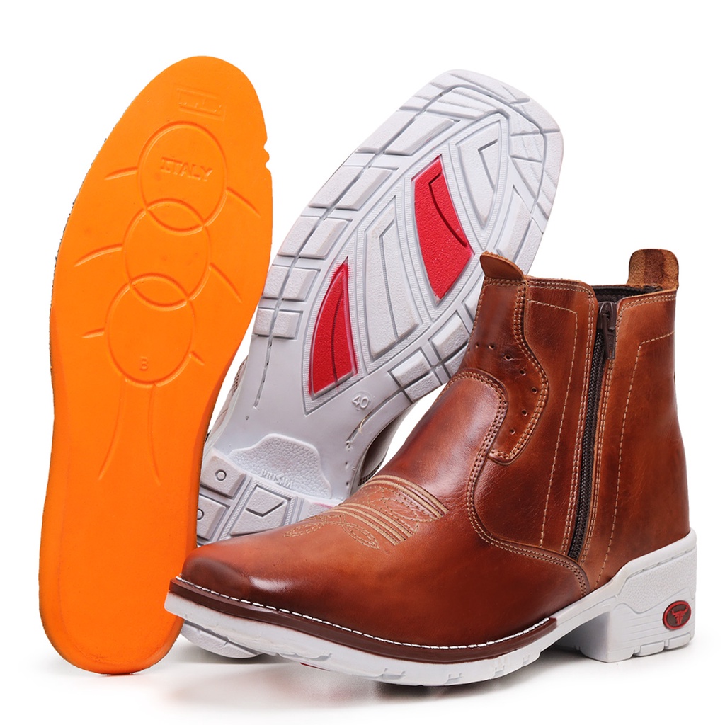 Botina Bota Country Bico Quadrado Texana Rodeio Couro Chelsea Solado ...