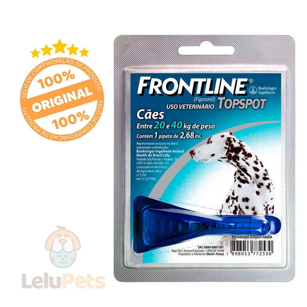 Frontline Top Spot G Cães 20kg a 40 kg 2,68ml 1 Dose Antipulgas Para Cachorro em Oferta na Shopee