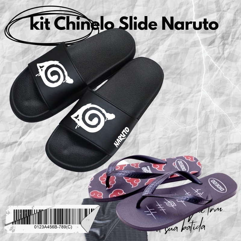Kit Chinelo Slide Sandália + Chinelo Anime Naruto Mangá Akatsuki Nuvens  Vermelhas - Escorrega o Preço
