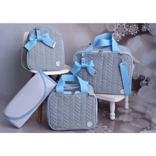 Kit De Bolsa Mala Maternidade 4 Peças Jeans Super Luxo