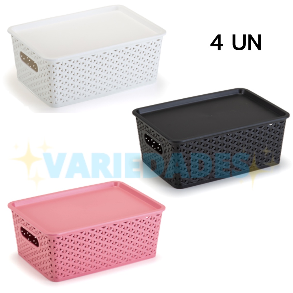 Kit 4 Caixas Organizadoras Rattan 6,5 Litros Empilhável Com Tampa em Oferta na Shopee