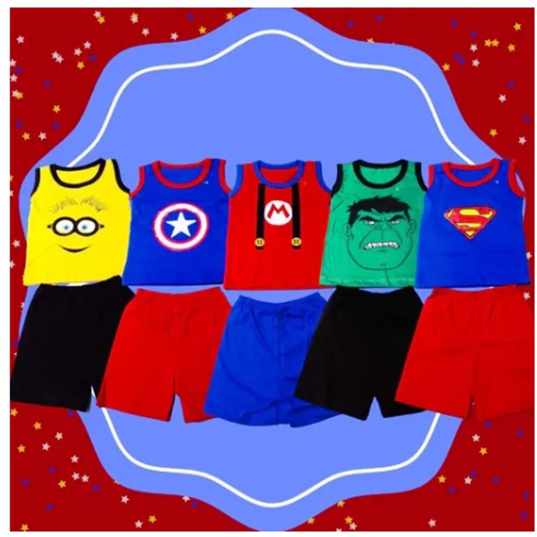 Conjunto Personagem Algodao Confortavel Camiseta Regata Short Verão Personagens Menino