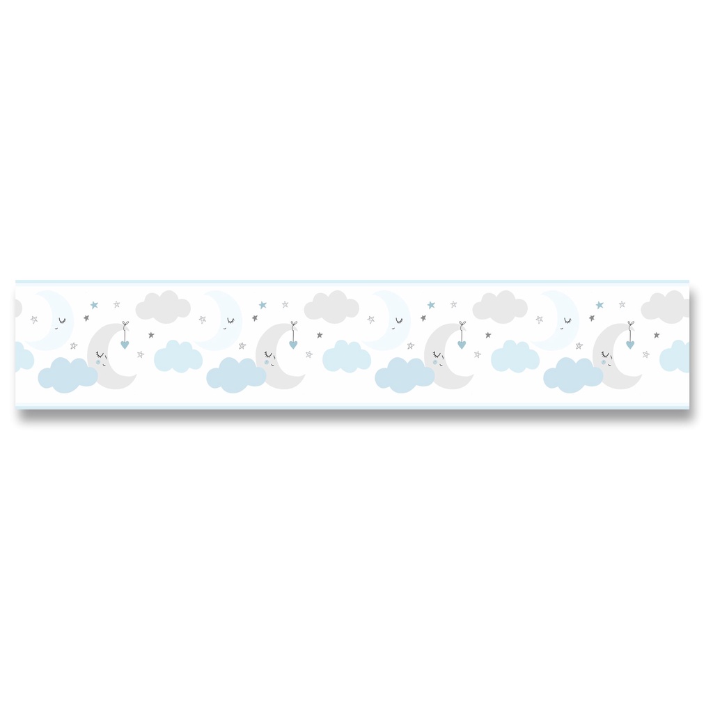 Faixa Decorativa Quarto Menino Nuvens , Lua e Estrelas 15cm x 1,20