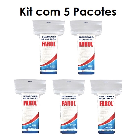 Algodão Quadrado 70 unidades Farol - Kit com 5 Pacotes