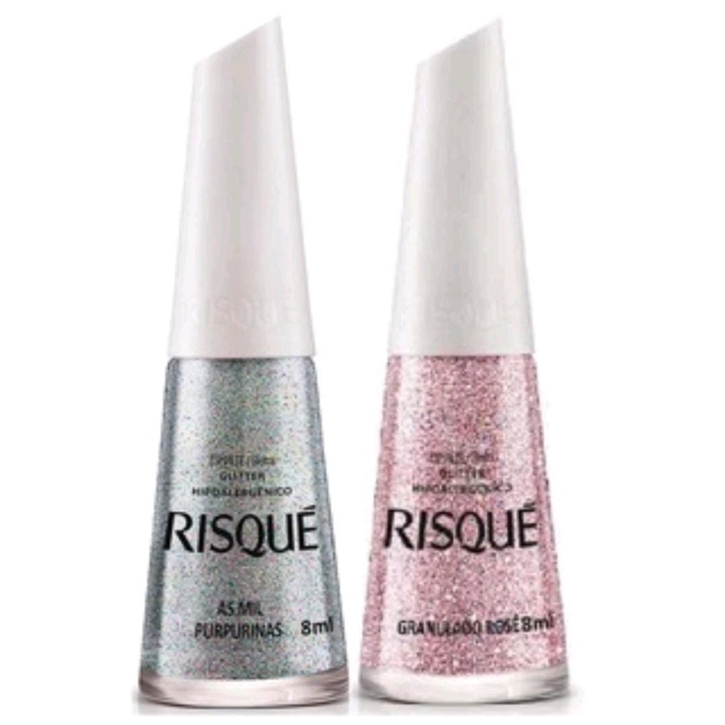 Kit Esmalte de Unha Glitter Risque Mil Purpurinas + Granulado Rose