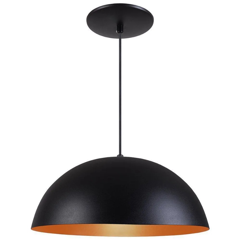 Pendente Meia Lua Meia Bola 34cm Alumínio Preto Branco Cobre Lustre
