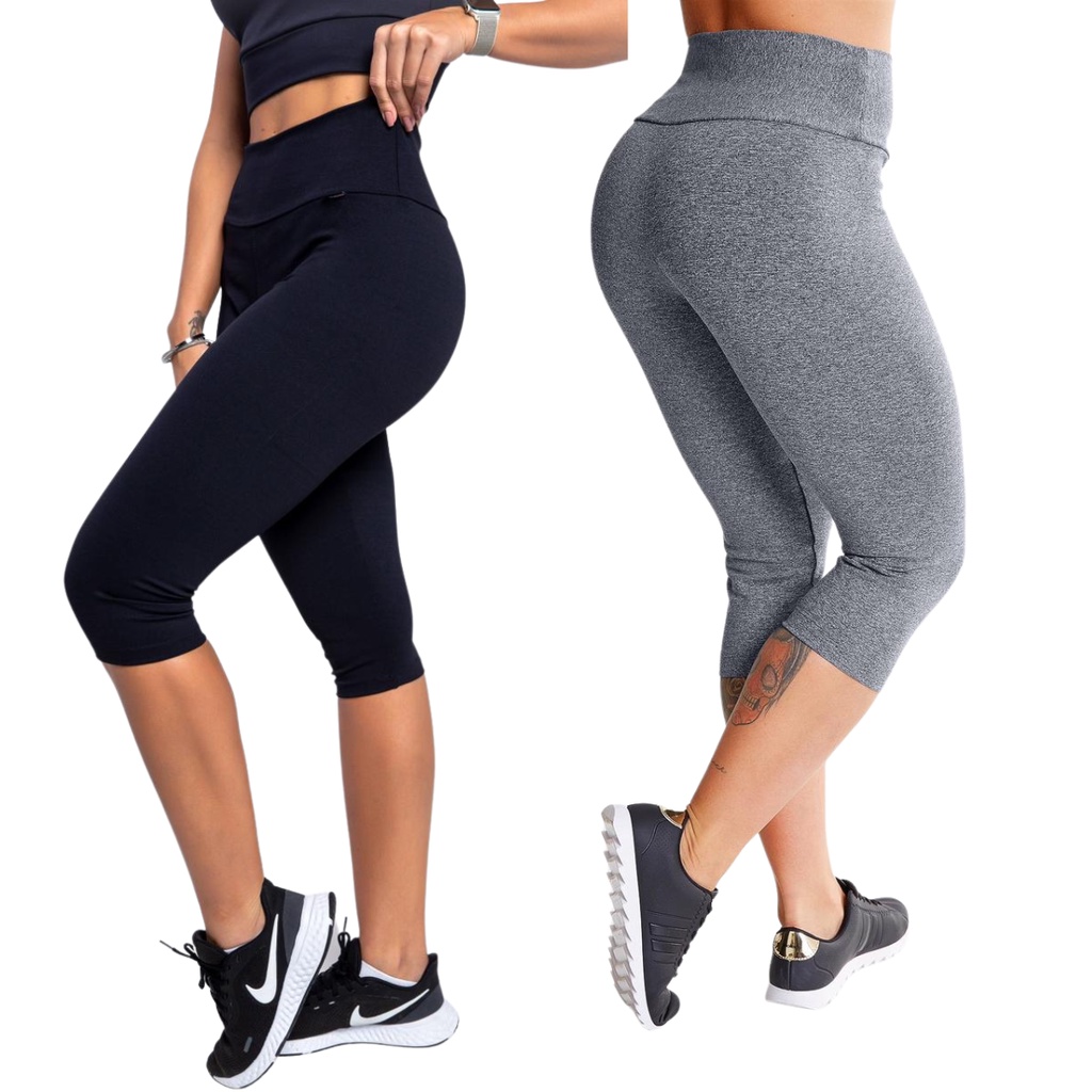 KIT 2 Calça leg legue corsário CINZA e PRETA Capri feminina fitness  academia grossa Cós Alto - Escorrega o Preço