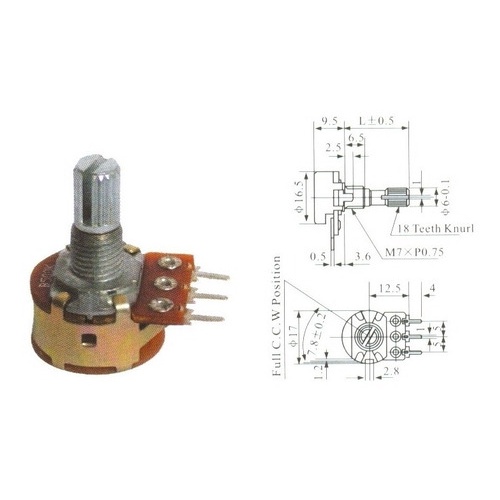Kit 5 Peças  Potenciômetro Linear 100k L15 C/ Chave Mini Wh160