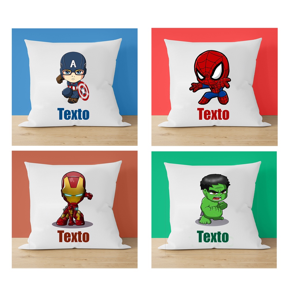Capa de Almofada Super Herois - Homem aranha hulk capitão america homem de ferro Thor Vingadores personalizada com Nome