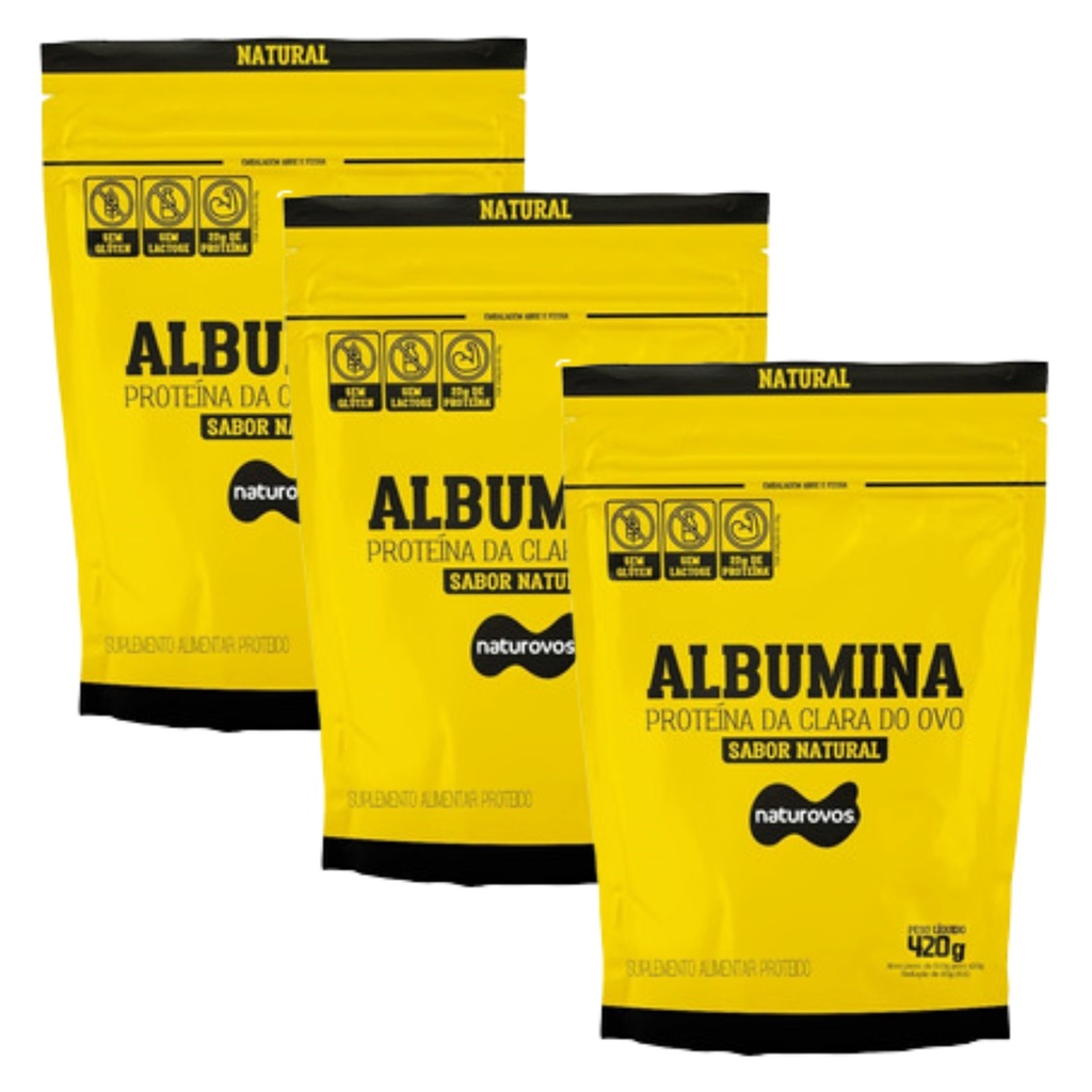 Kit 3x Albumina 1kg Naturovos - Clara de Ovo em Pó