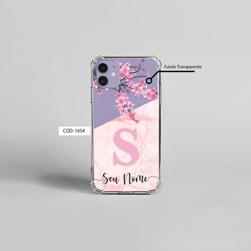 Capa Case Capinha de Celular Personalizada com Nome e Inicial Flores - detalhe