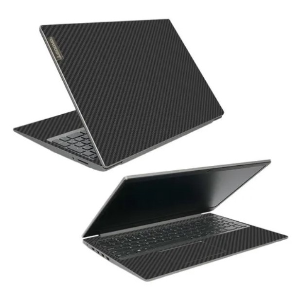 Adesivo Skin para Notebook Lenovo S145 15.6 - Tampa EXTERNA + BASE INTERNA FIBRA CARB PRETO