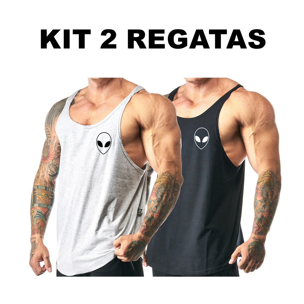 Kit com 2 Regatas Cavada Masculina Algodão Bombey - Alien