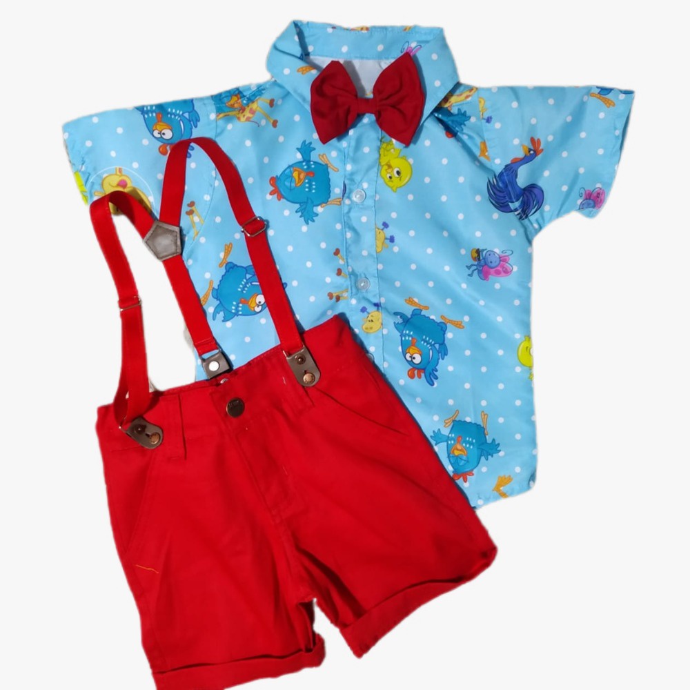 Conjunto Galinha Pintadinha Para Aniversário Festa a Fantasia crianças Blusa Short e suspensório