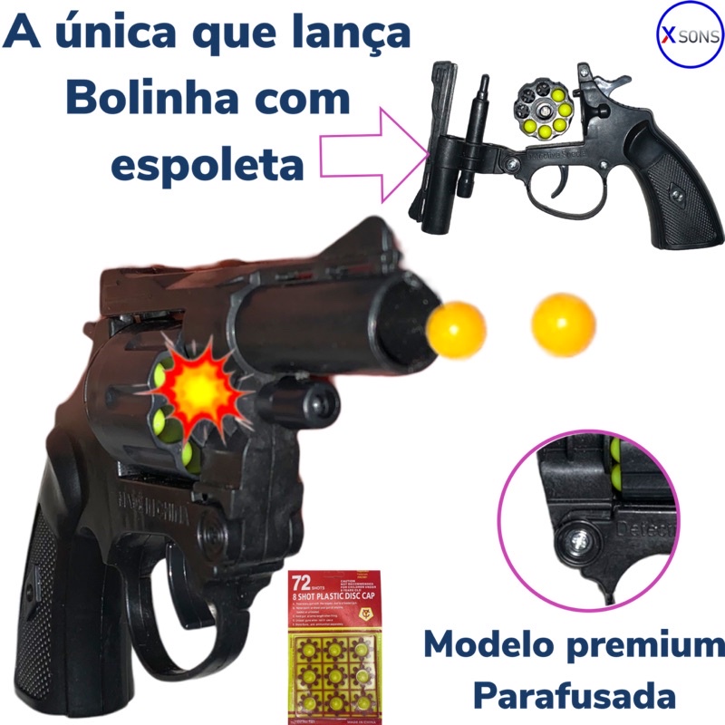 brinquedo arminha de espoleta lança bolinhas premium - Corre Que