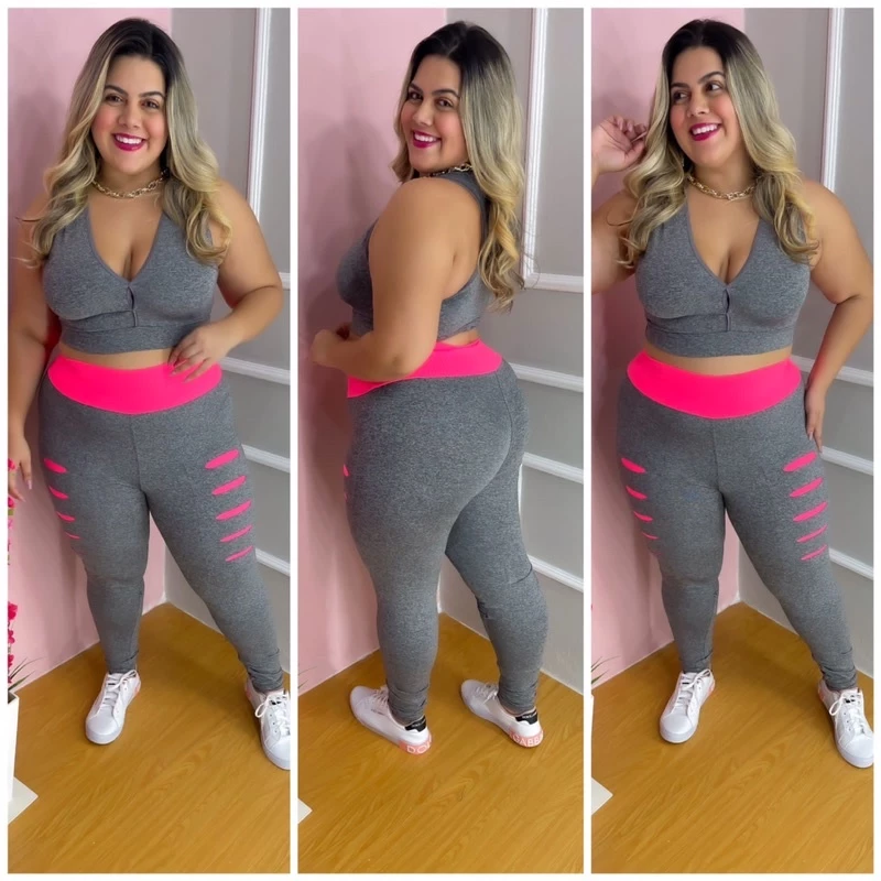 conjunto legging plus size leg detonado  legggin Mais top fitness moda aerobica academia — imagem 1