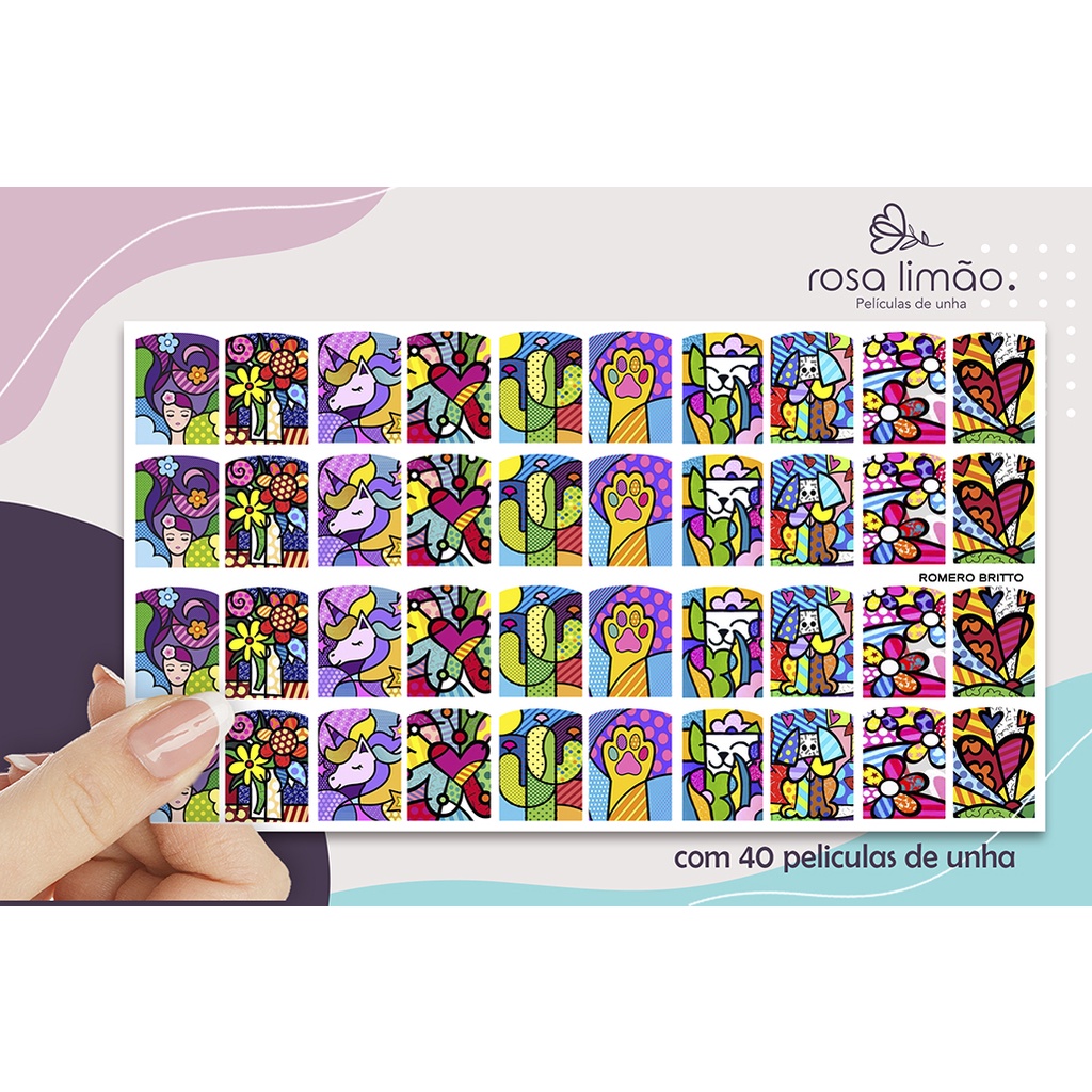 40 peliculas adesivo de unha tipo ROMERO BRITTO cartelão