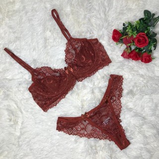 Conjunto Sem Bojo Com Aro Calcinha Sutiã Renda Sexy
