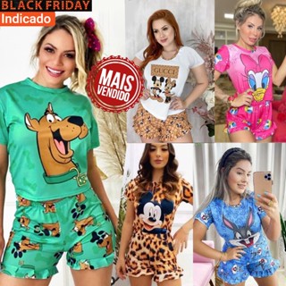 Pijama Verão Blusinha com Shorts Baby Doll Luxo Personagens
