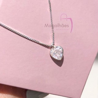 Colar Corrente de Prata 925 Legítima Feminino Pingente Coração Com Ponto de Luz Gargantilha Pedra Zircônia Veneziana Correntinha Pingente Feminino Feminina Original Legitimo 45 Cm Qualidade