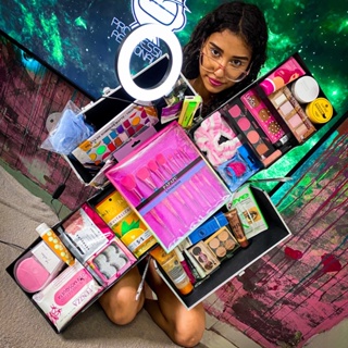 Maleta de Maquiagem Completa Blogueira 4.6 Com Ring Light e Esponja melhor presente de natal kit de maquiagem em Oferta na Shopee