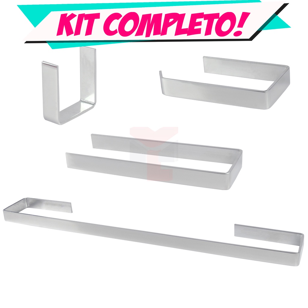 Kit Acessórios Para Banheiro Quadrado 4 Peças Metal Luxo Completo Promoção Cdg. 7436