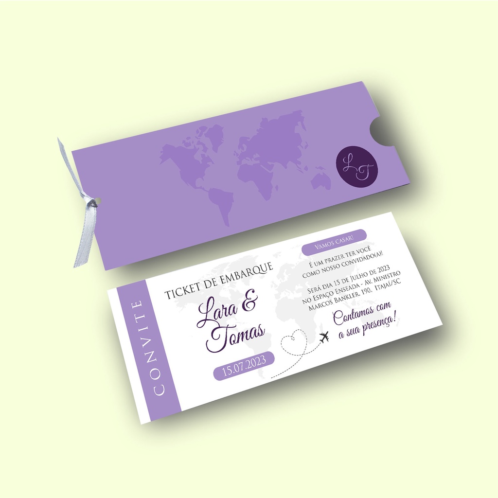 Convites de Casamento Passagem Aérea | Lavanda Roxo Lilás