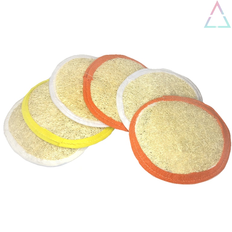 BUCHA OVAL FACIAL 2 unidades REDONDA BANHO  14,5 cm x 13 cm 100% NATURAL Esponja
