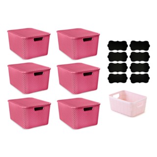 Kit 6 Caixas Organizadoras Rattan 7L C/ Tampa Cesto Etiqueta