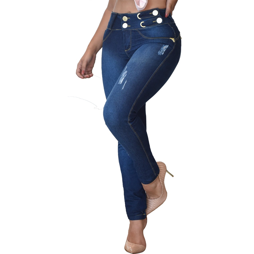 Calça Jeans Feminina 4 Botões Cós Médio