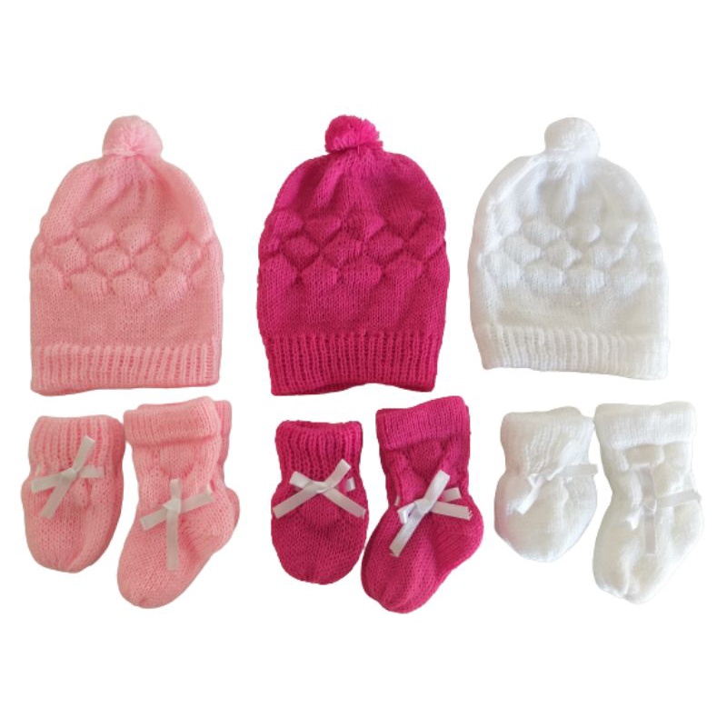 3 kits feminino pra bebê de tricô sortido feminino(Rosa, Pink,  Branco) em Oferta na Shopee