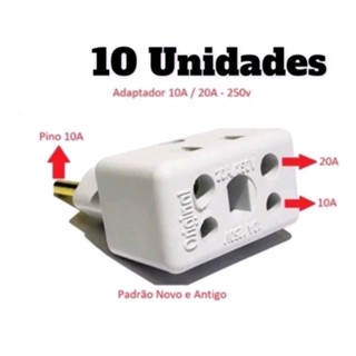 KIT C/10 Adaptador Benjamin Tomada Pino Bob Tomada Pino Grosso/Fino 3 saída 10a/20a Original