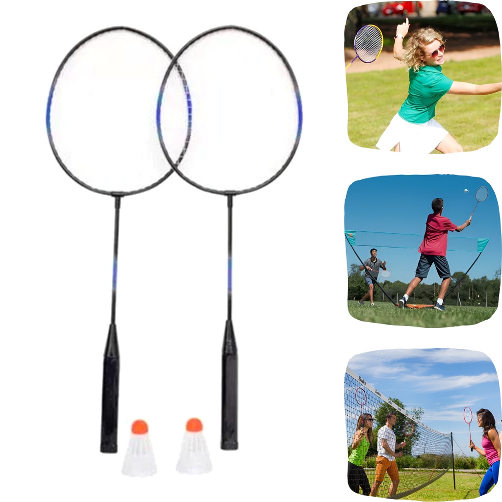 Jogo Raquete Badminton 2 Raquetes 2 Petecas 1 Bolsa Kit Com 5 Peças