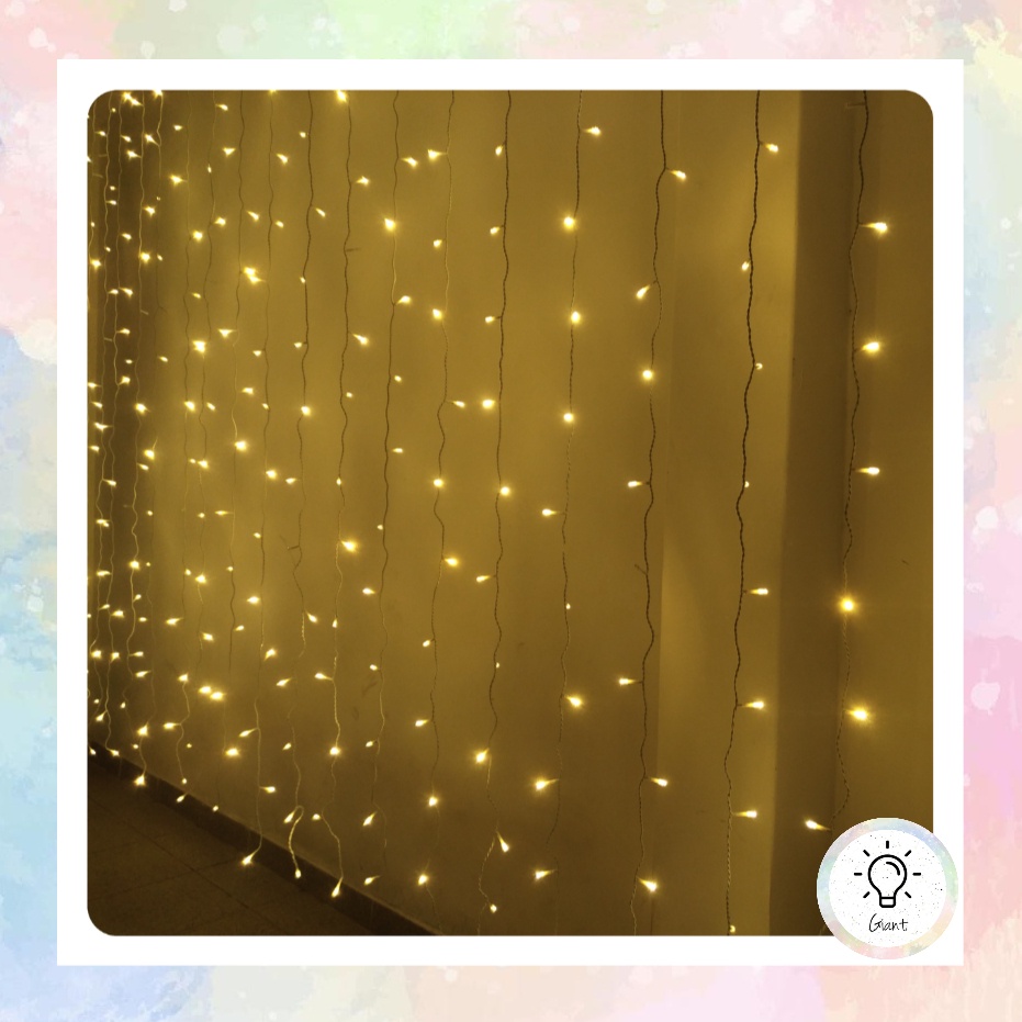 Cortina 4x3m 900 Led Luz Quente / Amarelada Fixa Fio Branco Festa Decoração Casamento Natal Aniversário Eventos Casa