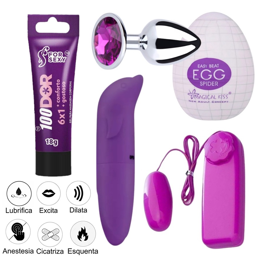 Kit Plug Anal P Egg Masturbador Masculino Vibrador Feminino Golfinho Ponto G Gel 1704