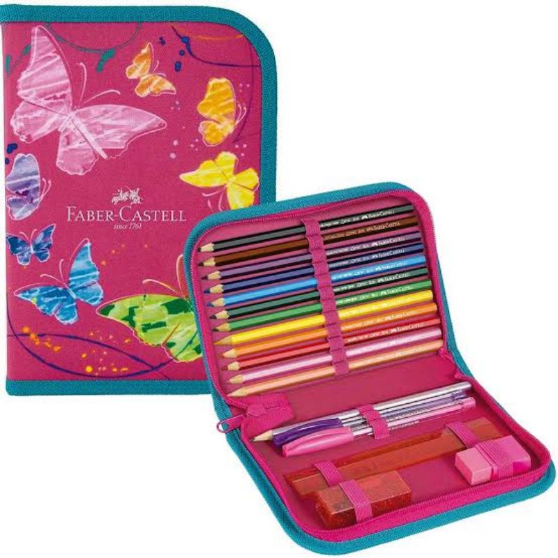 ESTOJO COMPLETO ESCOLAR FABER CASTELL C/ LAPIS DE COR 12 COR