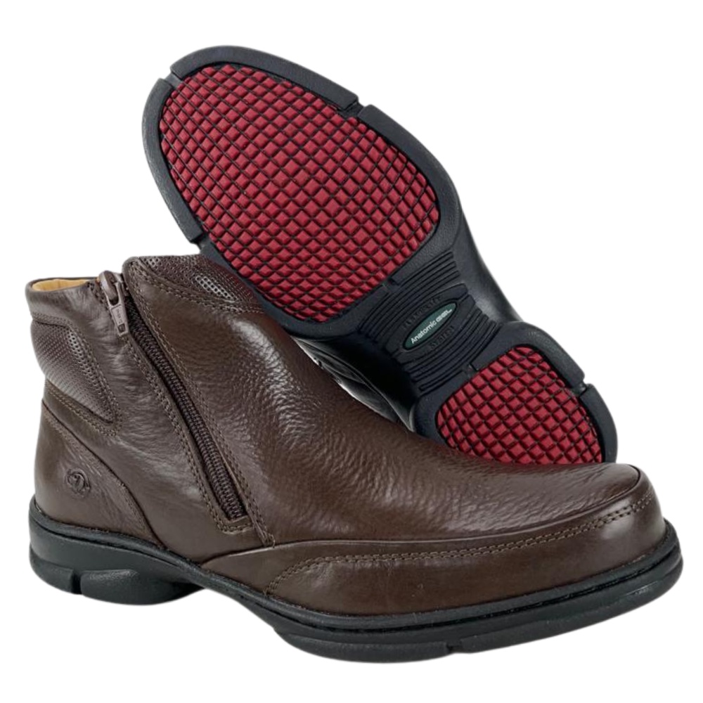 Sapato Coturno Social Anatomic Gel Original c/ Zíper Couro Legítimo Marrom 360° Palmilha Gel Ortopédica | Ref.: 7887